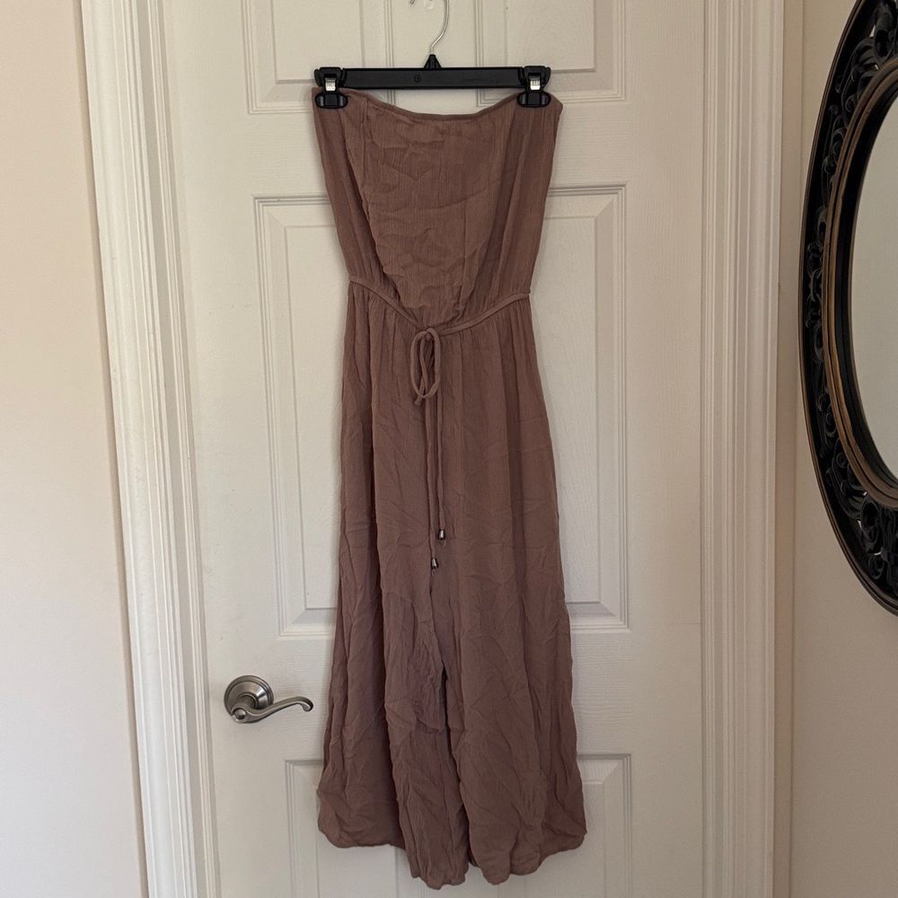 Pink Lilly taupe strapless jumpsuit size small